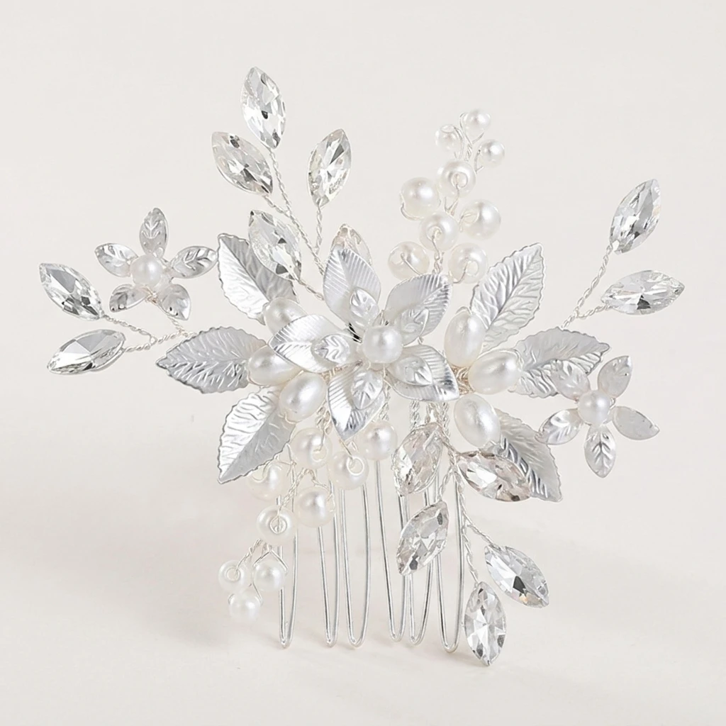 2Pcs Flower Hair Combs Elegant Silver Color Alloy Bridal Accessories for Wedding Party Updo Hairstyles Graceful Jewelry Set