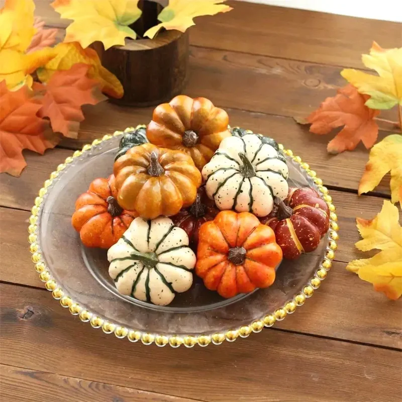 9pcs simulation pumpkin decoration set, used for Halloween , celebrating autumn harvest achievements, Thanksgiving family party