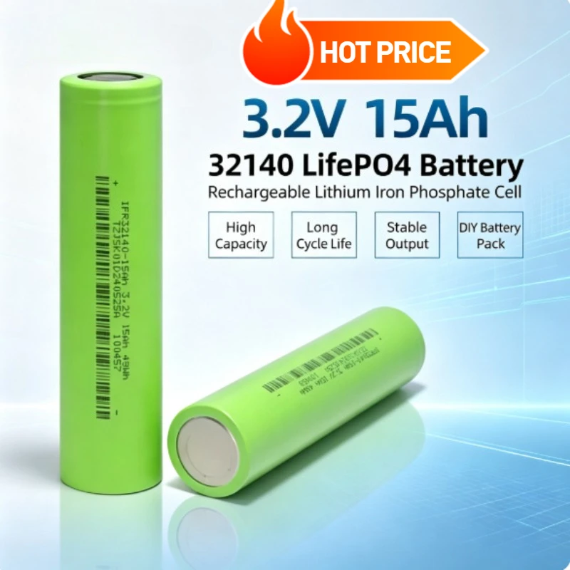 32140 Lifepo4 Battery 3.2V15Ah Rechargeable Lithium Iron Phosphate Cell for DIY12V 24V 36V 48V Solar Energy Storage Battery Pack
