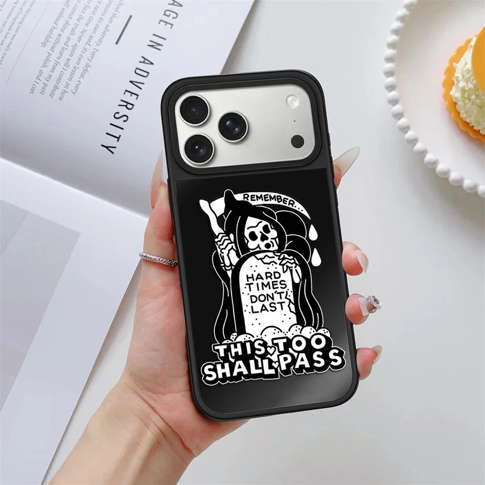Letter Skeleton Graffiti Black Mirror Surface Magnetic Phone Case Cover for IPhone 12 13 14 15 16 17 Pro Max Case for IPhone 17