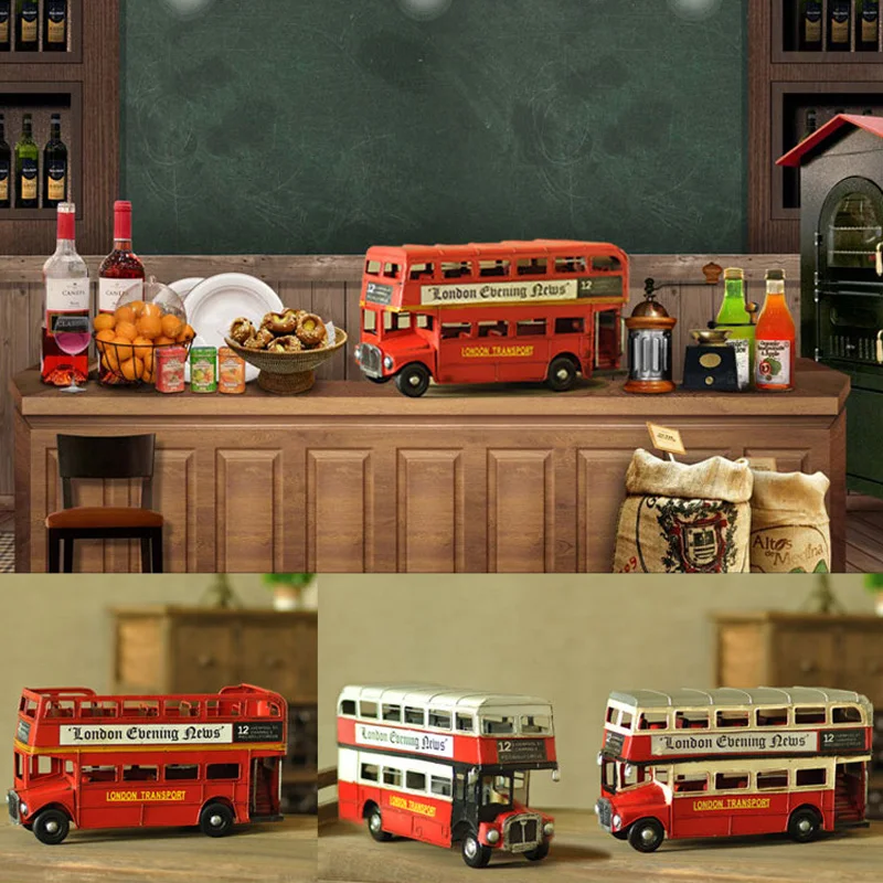 London Double Layer Bus Miniature Model Car Figurines For Home Decoration Children Toys Handcrafts Photograph Props Ornament