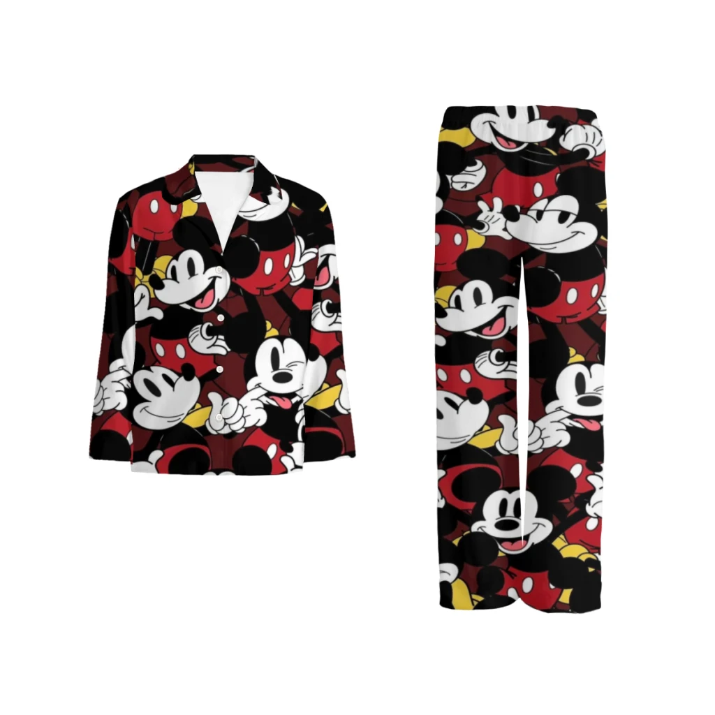 Disney Mickey Mouse Cotton pajamas set for men and women, long-sleeved strawberry doll print casual pajamasDisney Mickey Mouse