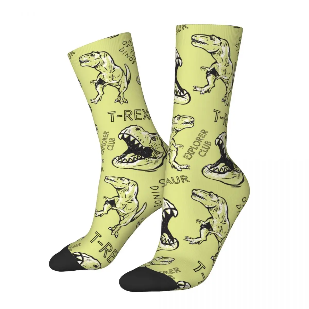 Crazy Sock for Men Dinosaurs With Typography Hip Hop Harajuku Dinosaur Seamless Pattern Printed Boys Crew Sock Novelty Gift