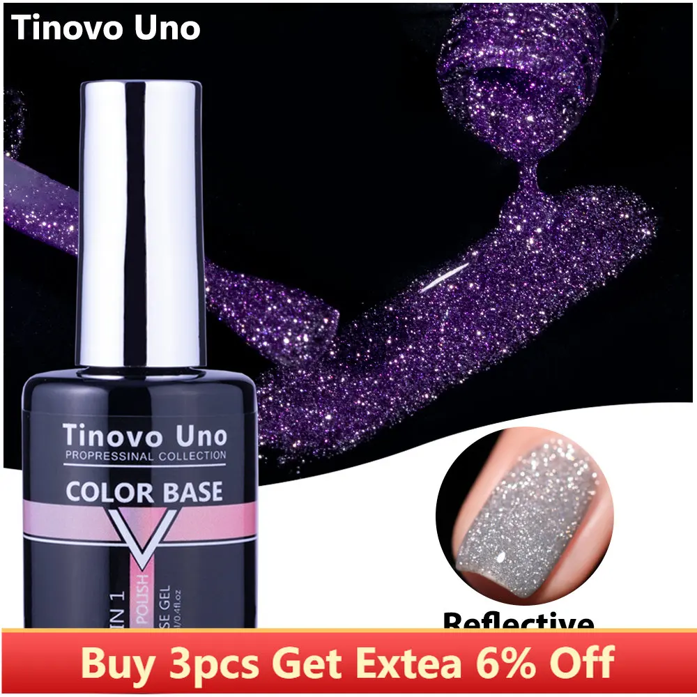 

Tinovo Uno Reflective Rubber Base Gel Nail Polish 12ml Vernis Semi Permanent UV Reflecting Glitter Silver Red Chrome Gel Varnish