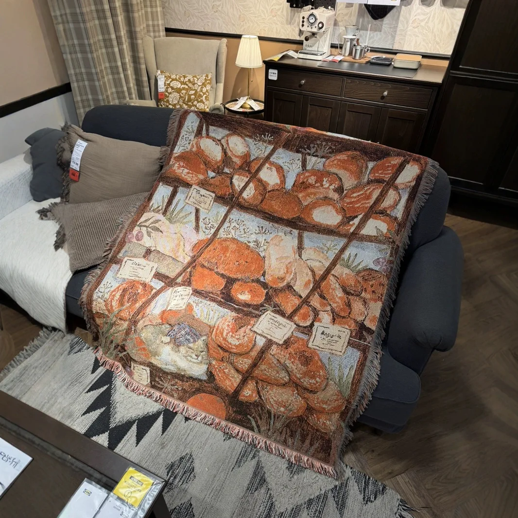 

Cat Bread Pattern Sofa Blanket Ins Style Bedhead Cover Towel Sofa Cover Casual Tapestry