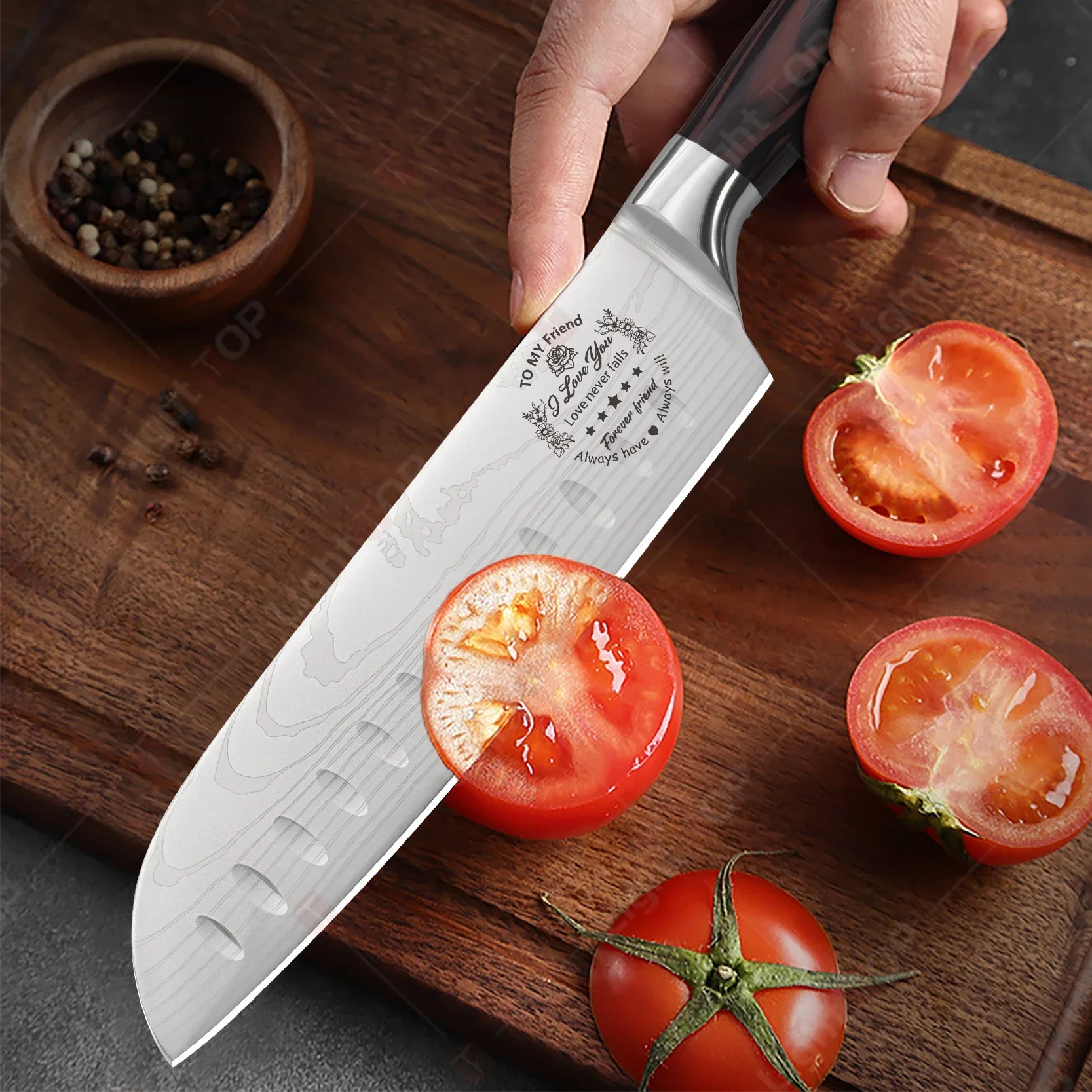 WXCOO Professional Kitchen Knives Laser Damascus Japanese Santoku Cleaver Knife Stainless Steel Chef's Knife with Gift Box