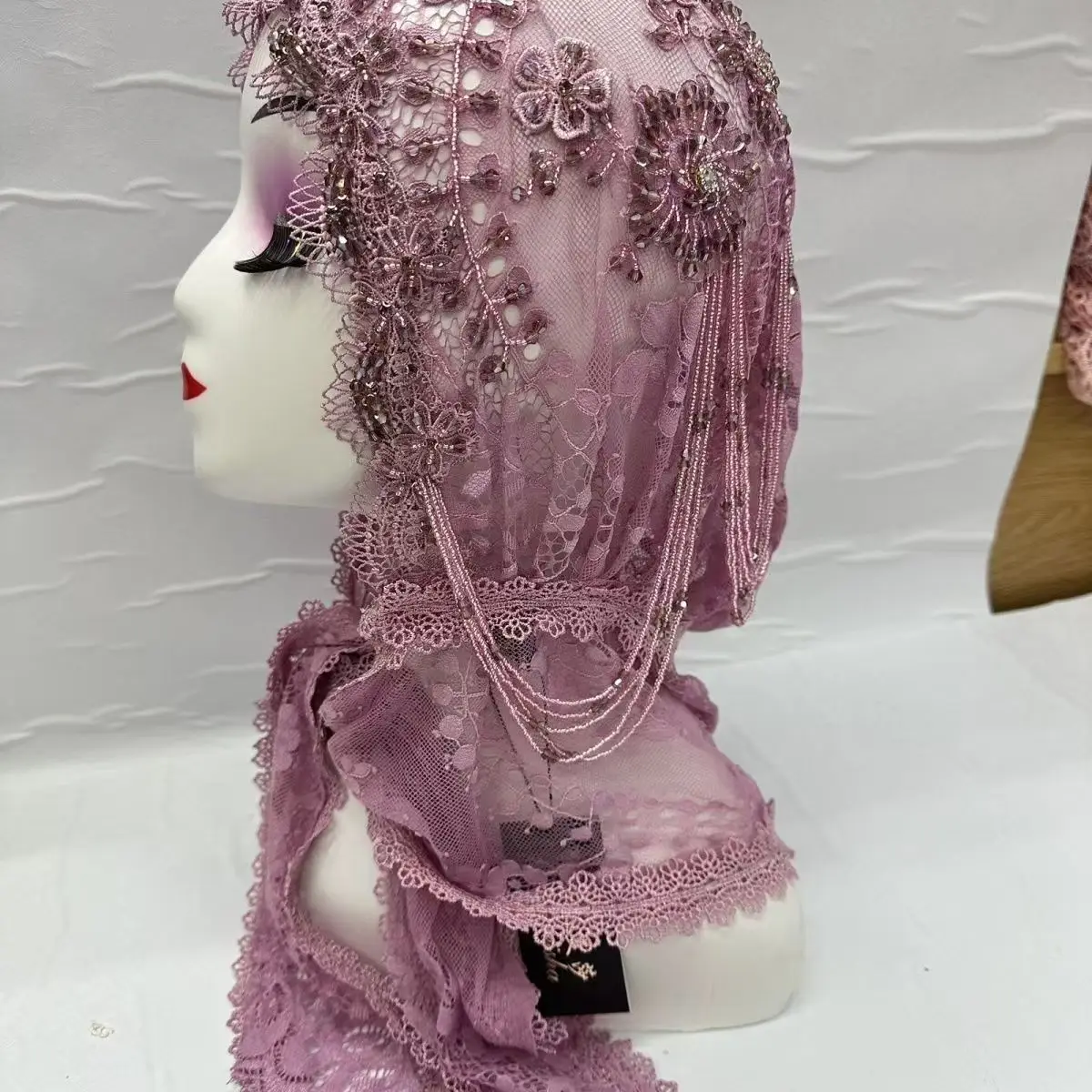 

Muslim Women's Hijabs Black Grey with Beading Ramadam Headscarf Evening Party Luxury Kufi Scarf Dubai Turban Islam Hat