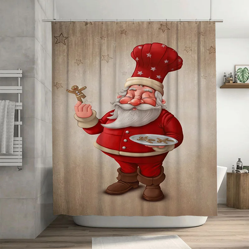 

Tuniu Праздничный шеф-повар, занавеска для душа в ванной комнате, милый праздничный декор для кухни, забавный рождественский принт для приготовления пищи, водонепроницаемая ткань, очаровательная H