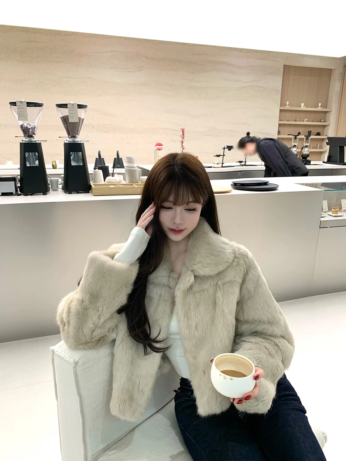 

Куртка Liuu из корейского кроличьего меха с теплым воротником, женская зимняя, модная, универсальная, молодежная, приталенная, для повседневной носки