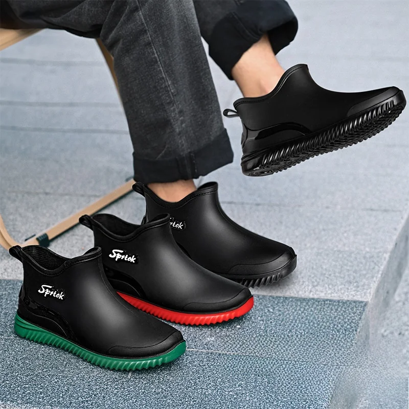 

Faionable ort Men's Rain Boots Anti-slip Waterproof Kitchen Low-cut Foam-lined Warm Plastic Bot Thi Heel All-Season