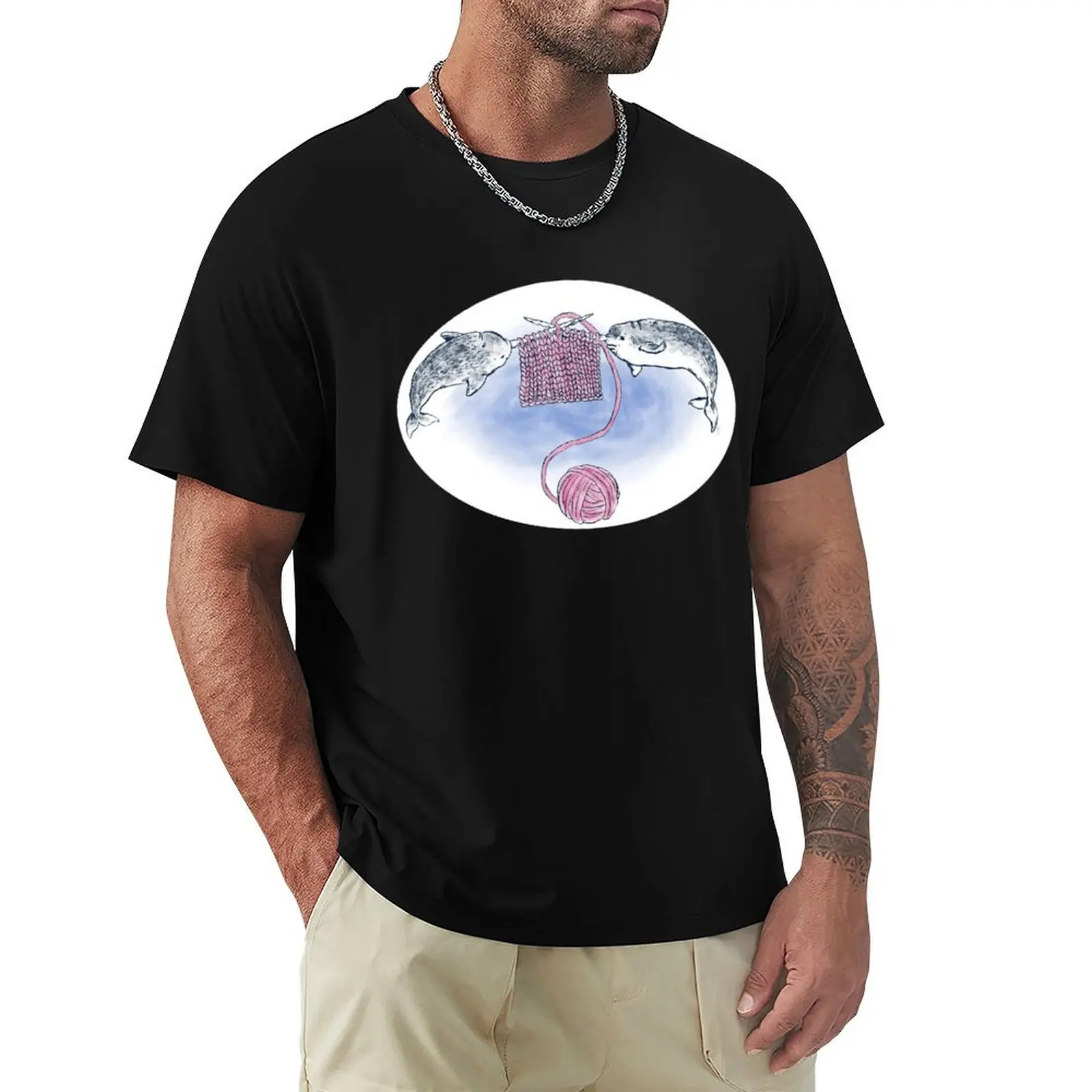 Narwhal Knitting T-Shirt Work Wear Simple Tee Shirt