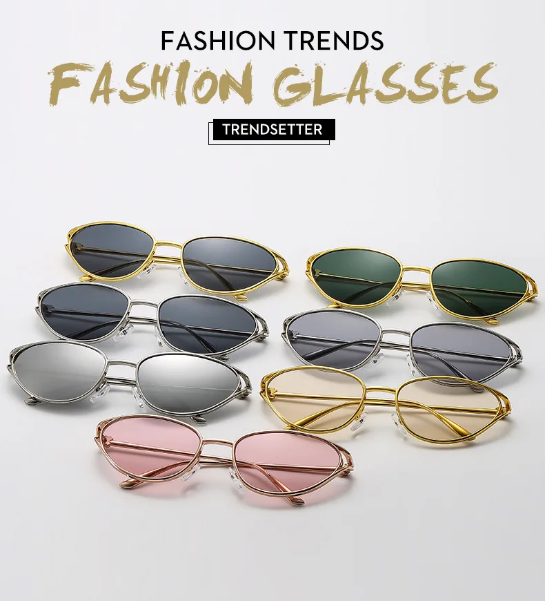 SHAUNA Modische Metall-Sonnenbrille für Damen, Katzenaugen-Design, beliebt, hellgraue Gläser, UV400 – Detail 2