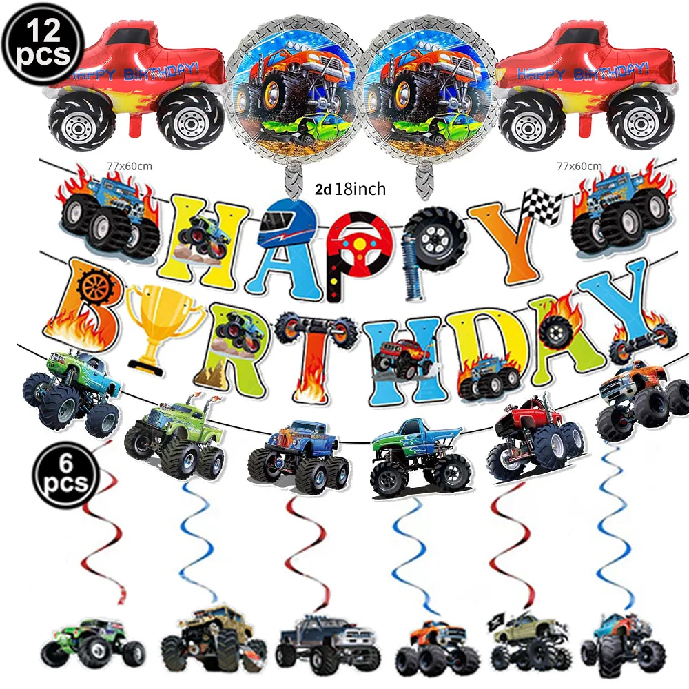 Monster Truck Temporary Tattoo for Boys Racing Car Checkered Flag Wheel Fake Tattoo Stickers Monster Truck Birthday Party Favors