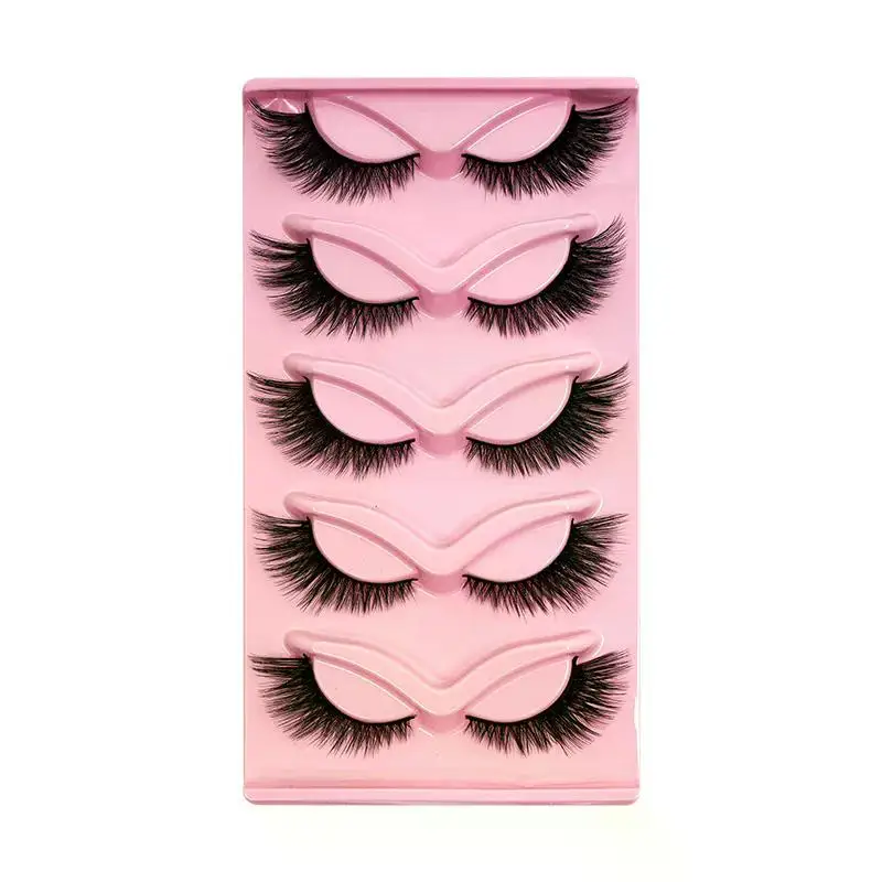 5 Pairs Cat Eye Lashes Fake Eyelashes Faux Mink Eyelashes Natural Long Manga Lashes Winged End Eye Elongated Lashes Makeup Tool