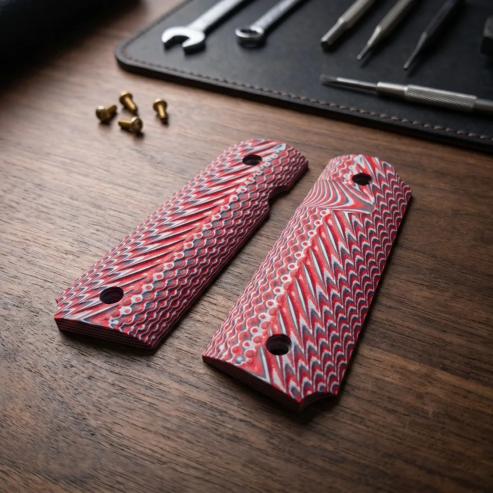 Red White Blue Wave Texture G10 Grips For Full Size 1911 Pistol Anti Slip Handle Scales Replacement Custom Gun Parts