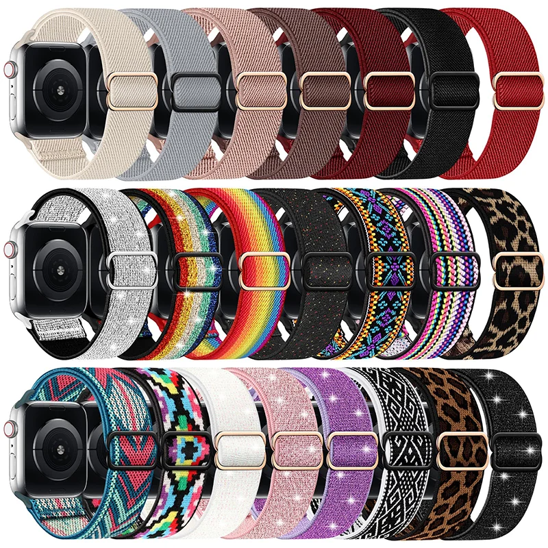 Nylon Straps for Apple Watch Band Ultra 2 49mm 41mm 45 mm 38/42 Bohemian Elastic Bracelet iWatch Series 9 8 7 6 5 4 3 Se 40/44mm