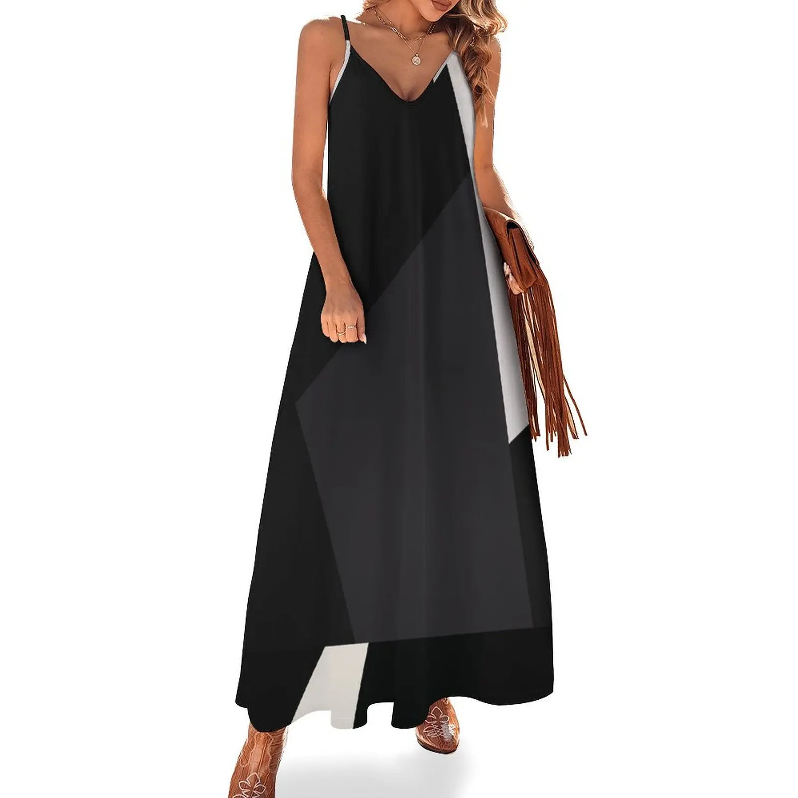 

Mid Century Modern Geometry 1 black grey beige Sleeveless Dress Dresses loose women's dress Women's summer long dress