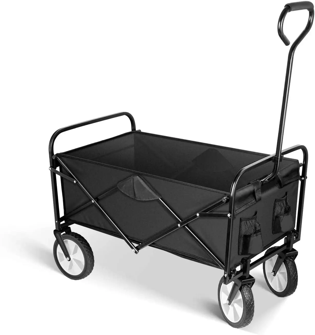 

H Folding Portable Hand Cart with Removable Canopy, 8" Wheels, Adjustable Handles, and Double Fabric for Shopping, Picnic, Beach