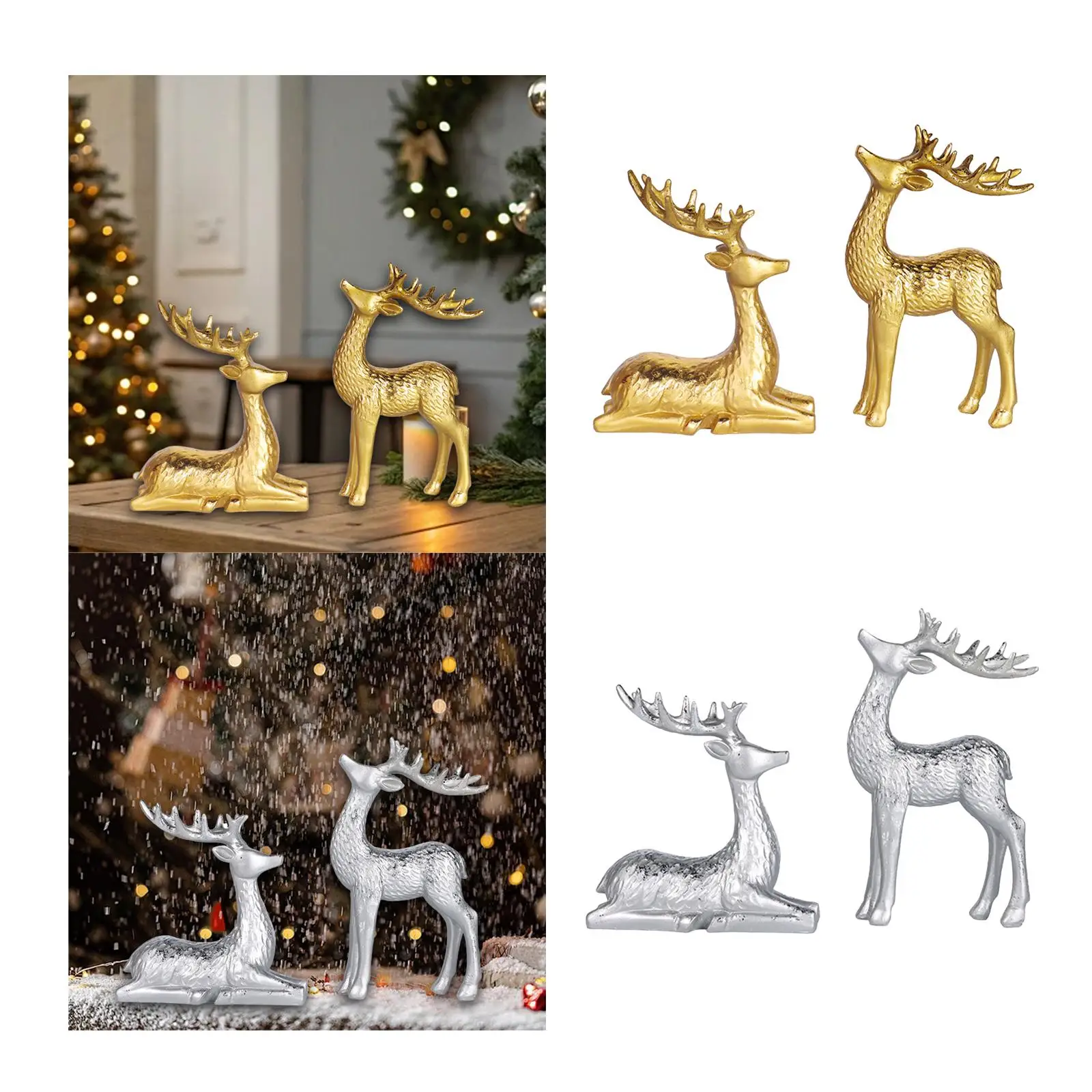 鹿の置物 2 個 クラフトセンターピース エルクの彫刻 寝室 オフィス ホーム用