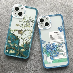Retro Van Gogh Oil Painting Phone Case for iPhone 16 11 13 12 14 15 Pro Max Mini 7 8 Plus 16E Label Art Aesthetic Clear Cover
