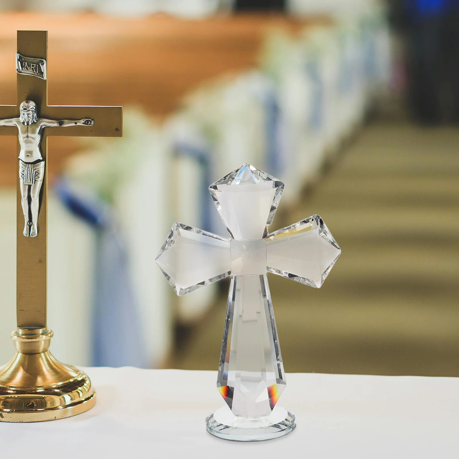 

Crystal Cross Decoration for Table Shelf Home Sacred Space Religious Craft Devotional Item Catholic Memorial Centerpiece