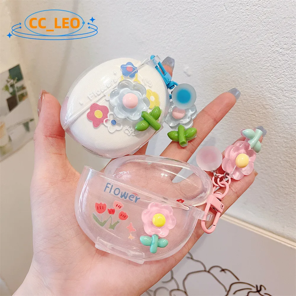 For OPPO Enco Air3i Case Transparent Soft Case Cute Flower OPPO Enco Air2 Protective Cover OPPO Enco Air Case Cartoon Pendant