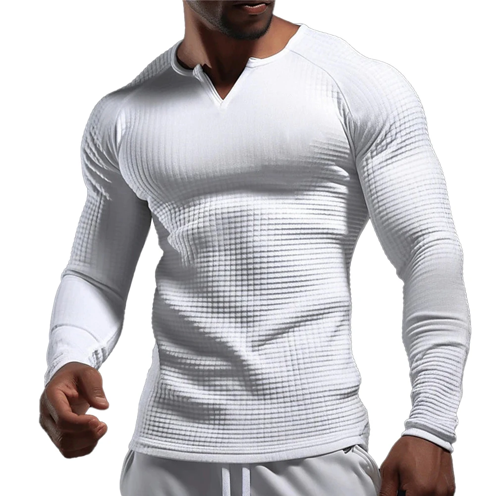 

Casual Top Top Waffle Ribbed Full Grandad Highquality Long Sleeve Muscle Polyester Regular Slim Fit Solid Color