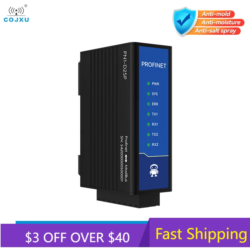 

Шлюз ProfiNet к ModBus COJXU PN1-D25P Серия 2 последовательных порта RS485 RS422, стандартный протокол ProfiNet, установка на DIN-рейку