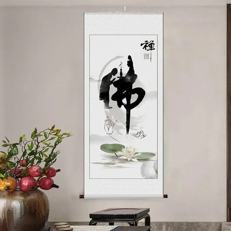 New Chinese Scroll Painting Buddha Zen Calligraphy Canvas Print Painting Poster Art Wall Picture for Living Room Home Decor