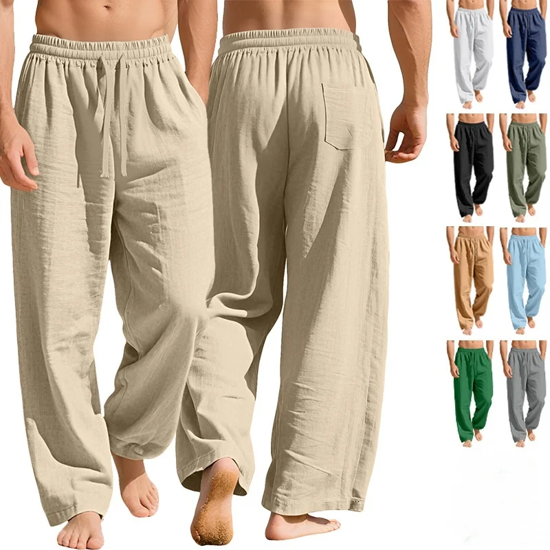 Men's Beach Pants Joggers 2026 Fashion Cotton Linen Sweatpants Casual Pants Hawaiian Vacation Loose Spring/Summer Long Pants