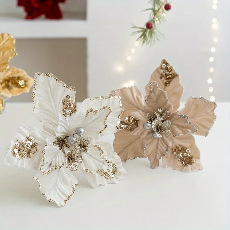 Festive 8.66inch Christmas Poinsettia Decorations - DIY Home Decoration Vibranet Material Suitable for Xmas New Year Winter