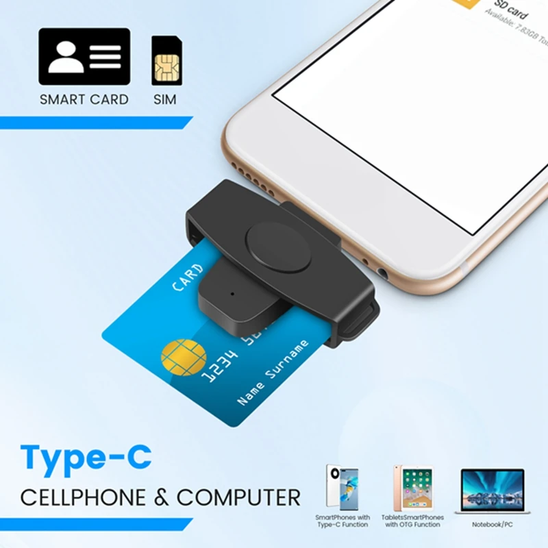 CSCR3 Smart CAC Card Reader Type-C Bank Tax Declaration SIM Card/IC Card ID Card Reader