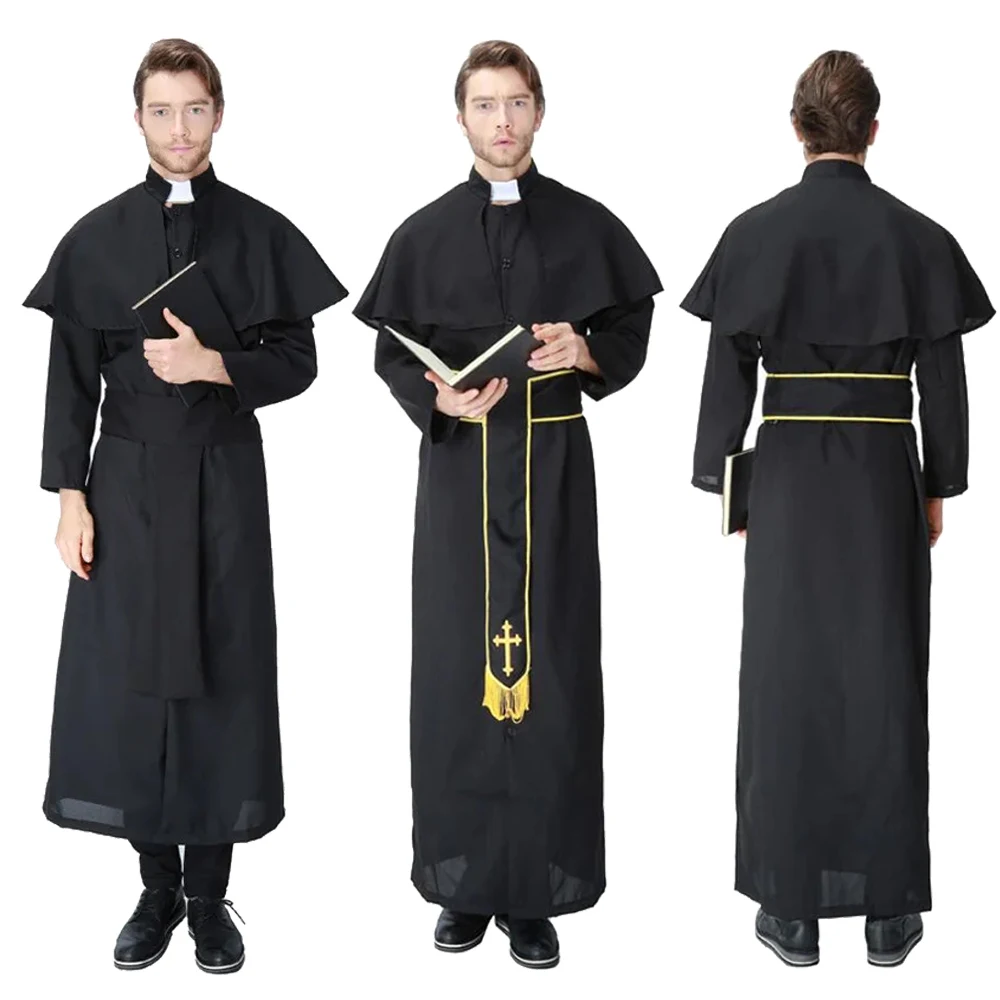 Men Catholic Church Religious Mass Missionary Robe Roman Pope Pastor Father Cosplay Costumes Halloween Priest Costume