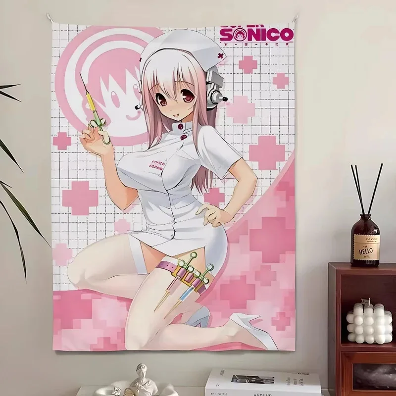 VIKAMA Soft Art Tapestry, Pink Angel Nurse Anime Mural, Fabric Wall Hanging for Study, Bedroom, and Living Room Wall Decor