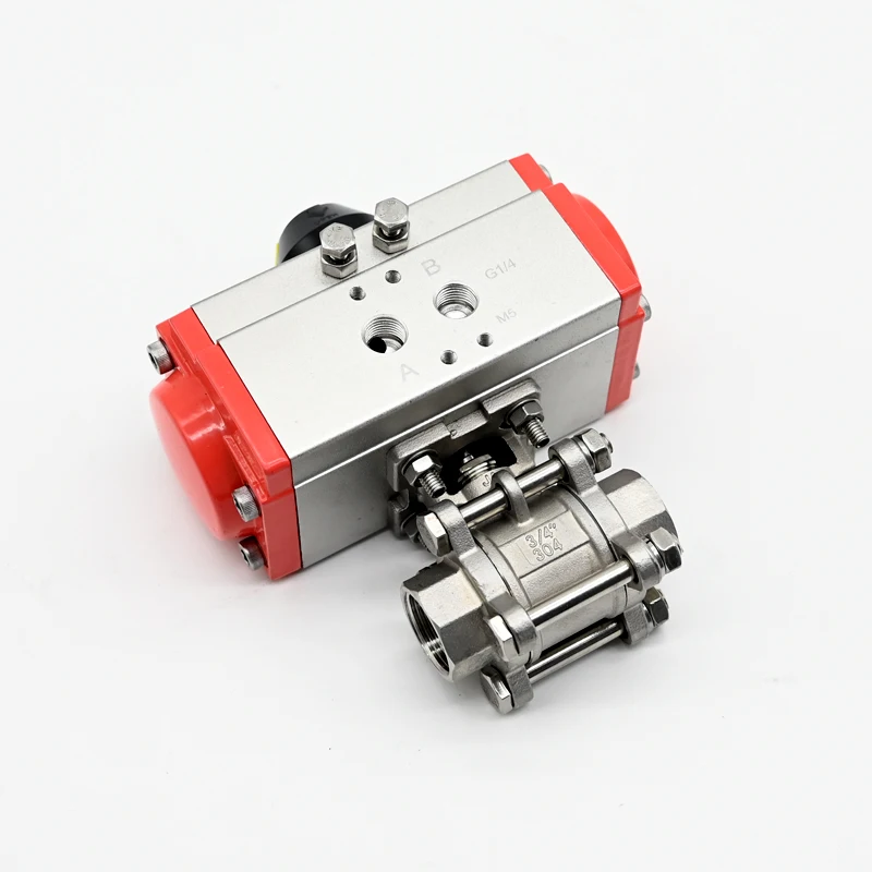 JTAIV Wholesale DN25 double acting stainless steel 3PC pneumatic threaded ball valve