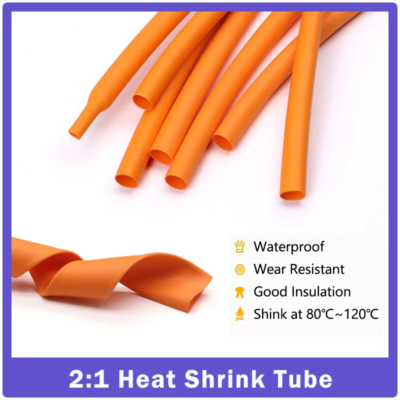 

1-25M Orange 2:1 Heat Shrink Tube Dia 0.6mm ~ 80mm Polyolefin Heat Shrinkable Tubing Cable Sleeving Wrap DIY Cable Repair Sleeve
