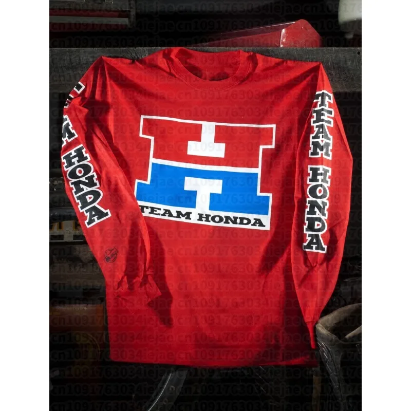 2026 Summer Car and Motorcycle Vintage Illustration Long Sleeve T-shirt for Men and Women Trendy Large Motorcycle Riding Shirt