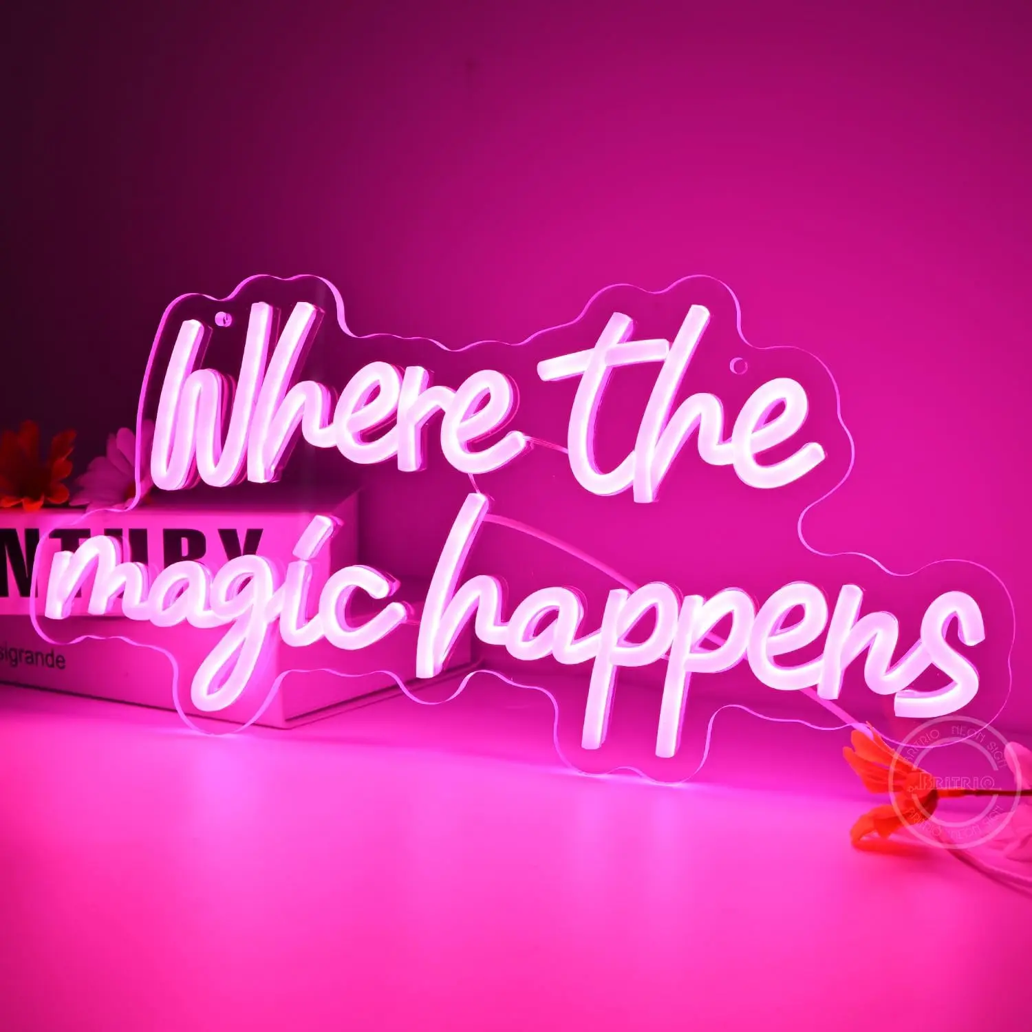 Pink Where The Magic Happens Neon Sign Romantic LED Wall Light for Bedroom Living Room Wedding Party Decor Atmosphere Gift Idea