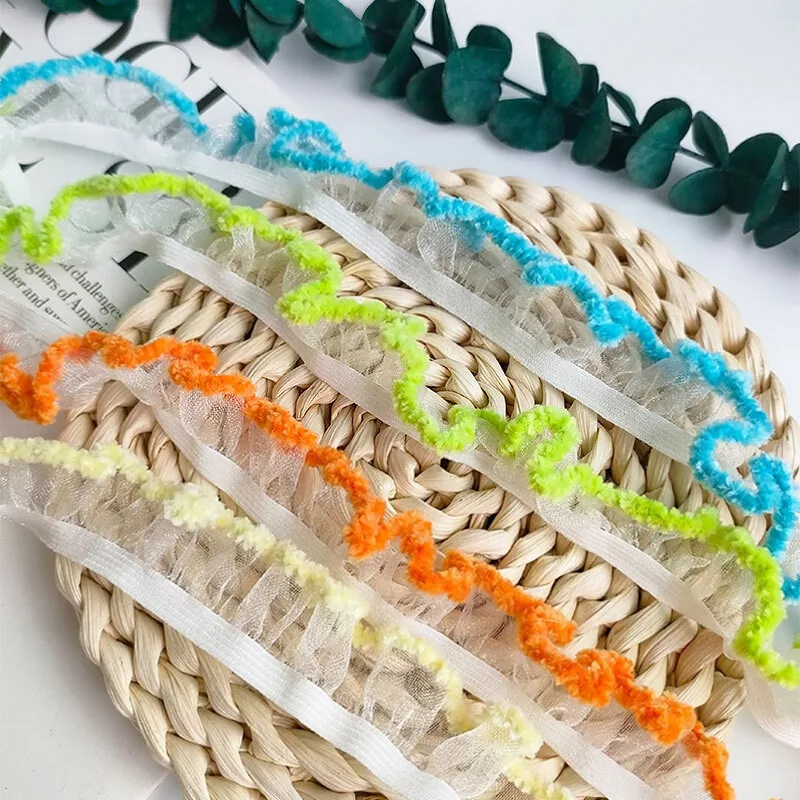 5/10yards Lace Sheer Elastic Ruffle Ribbon Party Dress Decor DIY Sewing Fabric Apparel Accessories Needlework Sewing Fabric