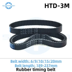 HTD 3M Timing Belt Length 189-237mm Width 6-20mm 3M-207-9 Shredder Belt 201-3M Closed Loop Rubber Synchronous Belt 3M-225 3M-189