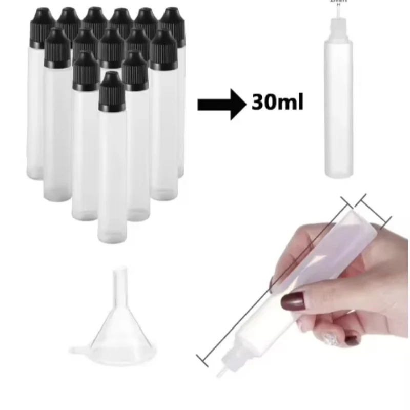 리필 가능한 플라스틱 오일, 길고 얇은 팁 병, 안약, 액체 병, 윤활 삼나무 오일 병, 휴대용, 10 개, 30ml, 60ml