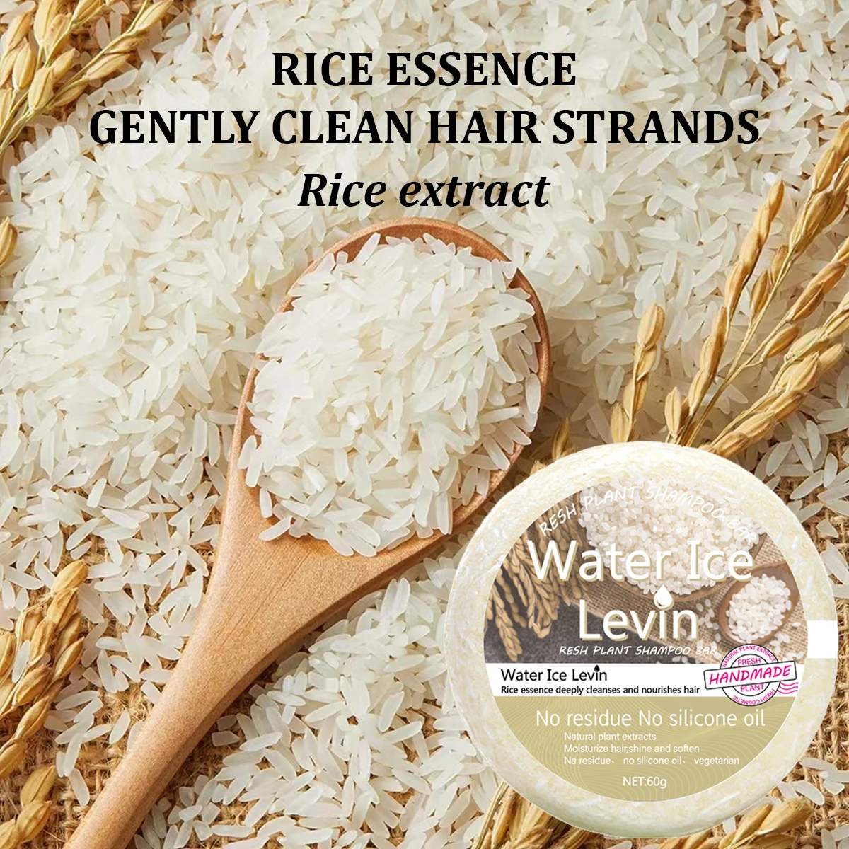 Rice Essence & Hyaluronic Acid Shampoo Bar, Natural Moisturizing Bar with Shea Butter & Coconut Oil, 60g