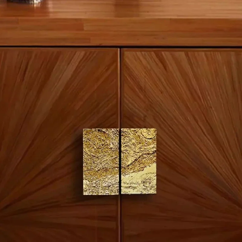 Solid Brass Bedroom Wardrobe Hardware Starry Sky Flash Drawer Pulls /Gold Rectangular Relief Design Cabinet Door Handle and Knob