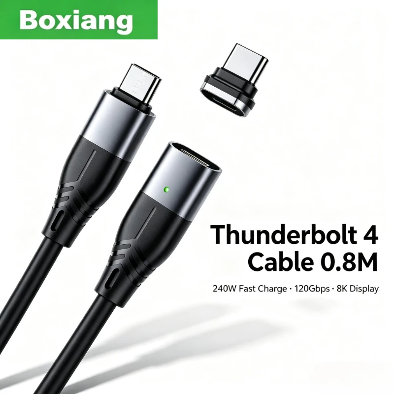 Thunderbolt 4 Cable 0.8M 240W 120Gbps 8K Display, Black Silicone Braided Ultra Thin OD3.8 for Laptop Monitor