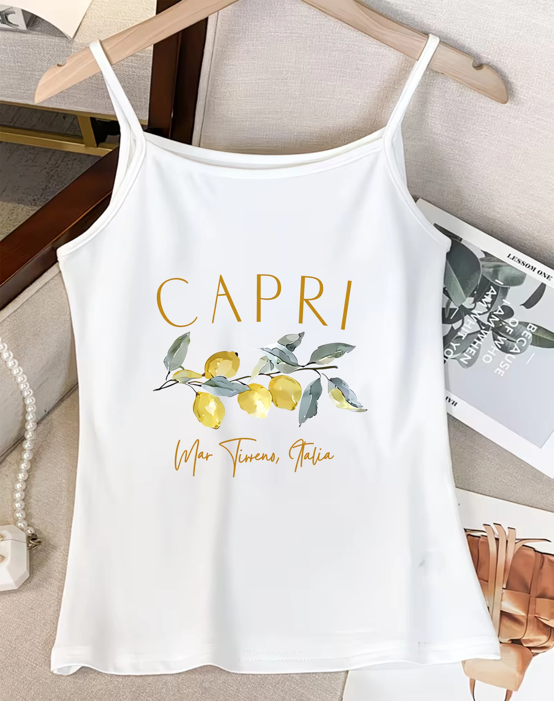 Trendy Capri Lemon Graphic Cami Top Mediterranean Beach Holiday Italian Style Camisole Sleeveless Tank Tops for Women 2026