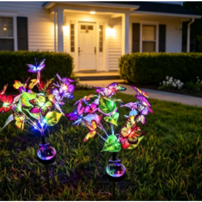 Solar Fairy Lights Lawn Lamp Outdoor Butterfly Flower 1 Pc for Garden Yard Path Patio Walkway Wedding Birthday Decor Ornament