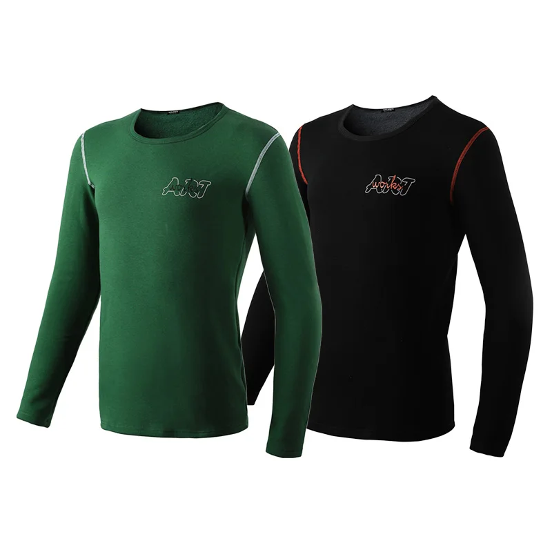 Autumn and winter men's thick and fleece round neck tight youth cotton sweater autumn winter protective underwear single base sh