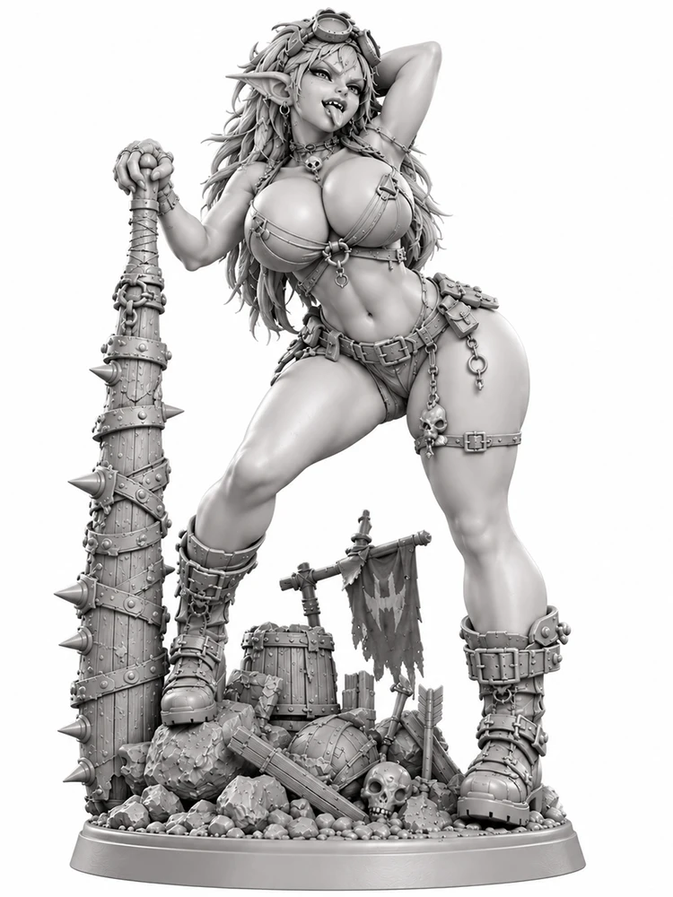 MythForge Szara Kobieca Figurka Goblinka, Niesfarbiona, Wyprodukowana w Technologii 3D, Model Jednoczęściowy, Figurka Kolekcjonerska z Żywicy do Samodzielnego Malowania — 2