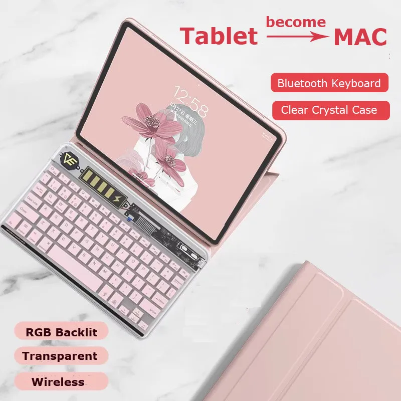 

for Redmi Pad 2 11 Inch 2025 Pad SE 11 for Xiaomi Pad7 Pro 7 11.2inch 6 5 11 Magnetic Backlit Transparent Crystal Keyboard Case
