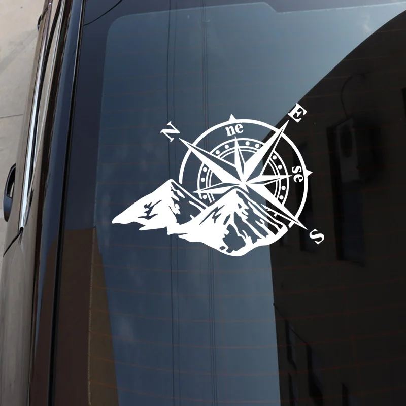 1pc 2D Flat Mountain Compass Vinyl Sticker, Waterproof Decal for Car Rear Windshield Motorcycle Body Styling Decor, Holiday Gift